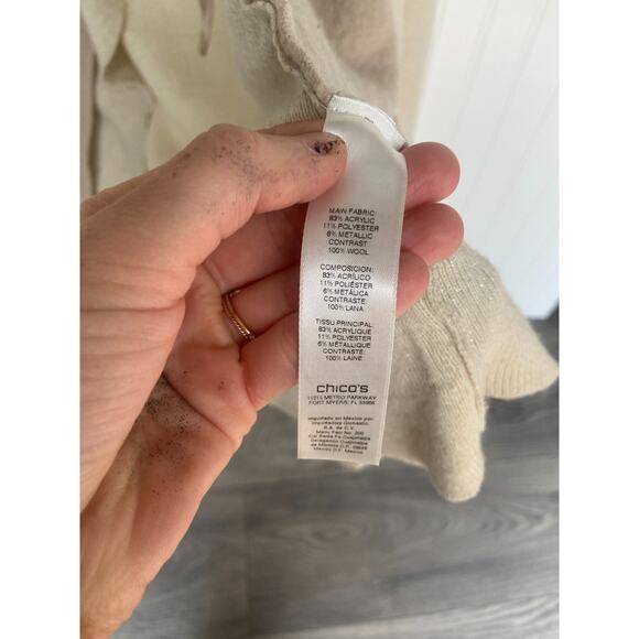 Chico's Cardigan Sweater Sz 1 Beige, Wool Double Layer Margie Sand Pear - Picture 5 of 6